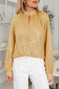 Gold Metallic Balloon Sleeve Buttoned High Neck Loose Blouse