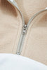 Parchment Fleece Colorblock Patchwork Zipped Neck Pullover Sweatshirt