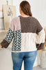 Brown Plus Size Color Block Patchwork Knotted Back Loose Fit Sweater