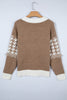 Khaki Houndstooth Color Block V Neck Raw Edge Button Front Cardigan