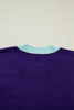 Tillandsia Purple Colorblock Patchwork Fuzzy Mardi Gras Graphic Sweater