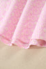 Pink Eyelet Embroidered Flower Texture Contrast Lace Trim Flutter Sleeve Blouse