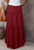 Fiery Red Black Frill Tiered Drawstring Waist Maxi Skirt