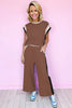 White Color Block Detail Casual Two-piece Set