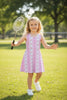 PINK FLORAL PRINTED HI-PERFORMANCE DRESS W/UNDERSHORTS.