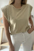 Sage Green Studded Cap Sleeve Round Neck T Shirt