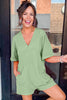 Grass Green Loose Half Sleeve V Neck Knit Romper