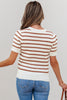 Khaki Stripe Scalloped Round Neck Short Sleeve Sweater