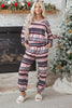 Black Retro Christmas Pattern Loose Pullover 2pcs Lounge Pant Set