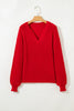 Racing Red Solid Textured Knit V Neck Drop Shoulder Sweater