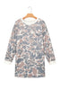Beige Botanical Camo Print Long Sleeve Pocket Mini Dress