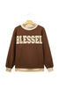 Coffee Polka Dot Trim High Neck BLESSED Letter Graphic Baggy Sweatshirt