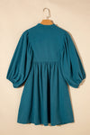 Vineyard Green Corduroy Snap Buttons Empire Waist Bracelet Sleeve Dress