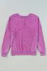 Bright Pink Solid Color Notched Neck Drop Shoulder Sweatshirt