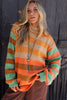 Orange Stripe Color Block High Neck Drop Shoulder Cozy Sweater