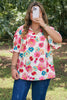 Pink Plus Size Floral Print Ruched Short Sleeve Blouse