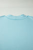 Mist Blue Solid Color Mock Neck Half Sleeve Top Plus Size 2pcs Short Set