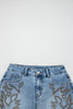 Dusk Blue Western Embroidery Stud Denim Shorts Summer Daily Wear