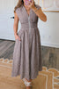 Coffee Plaid Print Full Zipper Cinched Waist Fit Flare Sleeveless Maxi Dress