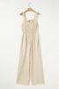 Beige Ruched High Waist Sleeveless Wide Leg Jumpsuit