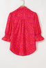 Strawberry Pink Western Aztec Geometric Ruffled 3/4 Sleeve Shirt