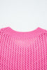 Sachet Pink Sweet Bow Decor Hollow Out Knitted Drop Shoulder Sweater