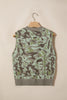 Green Camo Print Button Front Loose Sweater Vest