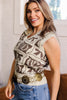 Brown Western Horseshoe Bow Printed V Neck Loose Sweater Vest
