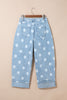 Sky Blue Polka Dot Ankle-Length Metal Button Casual Jeans