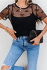 Black Bow Knot Dotted See-through Mesh Patched Slim Fit Blouse