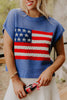Sky Blue Flag Graphic Short Sleeve Sweater Top