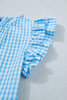 Sky Blue Knot Back Ruffled Short Sleeve Gingham Maxi Dress