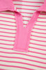 Pink Stripe Collared V Neck Drop Shoulder Pullover and Skort 2pcs Outfit