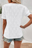 White Flower Geometric Textured Button Short Sleeve Top