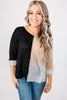 Black Color Block Knit V Neck Loose Sweater