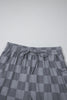 Gray Checkered V Neck Tee Drawstring Shorts Lounge Set