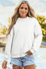 White Oversize Drop Shoulder Reversible Mock Neck Sweatshirt