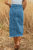 Brown Leopard Print Side Split Frayed Hem Denim Midi Skirt