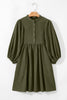 Vineyard Green Corduroy Snap Buttons Empire Waist Bracelet Sleeve Dress