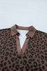 Brown Leopard Print Contrast Collar V-Neck Mini Dress