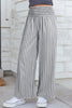 Sky Blue Stripe Shirred High Waist Loose Summer Pants