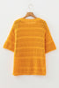 Mustard Hollow out Openwork Knit 3/4 Sleeve Sweater