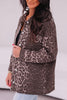 Khaki Oversized Leopard Print Long Sleeve Patch Pocket Denim Jacket