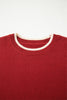 Racing Red Leopard Bow Decor Split Cuff Contrast Trim Sweater