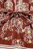 Brown Floral Print Belted Striped Trim Tiered Maxi Dress