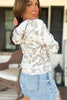 Beige Camouflage Print Long Sleeve Hooded Pullover Casual Top