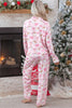 Pink Abstract Santa Print Long Sleeve Full-Length 2Pcs Lounge Set
