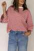 Black Stripe Bowknot Cutout Back Drop Shoulder Wide Bracelet Sleeve Loose Tee