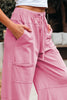 Bonbon Mineral Wash Exposed Seam Drawstring High Waist Wide Leg Cargo Pants