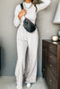 Light Grey Long Sleeve High Neck Slim Top Smocked Waist Central Seam Pants Set